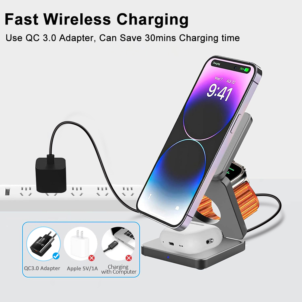 Wireless Charger 3 in 1 Foldab - Smartwatch Apple Watch 评论和价格